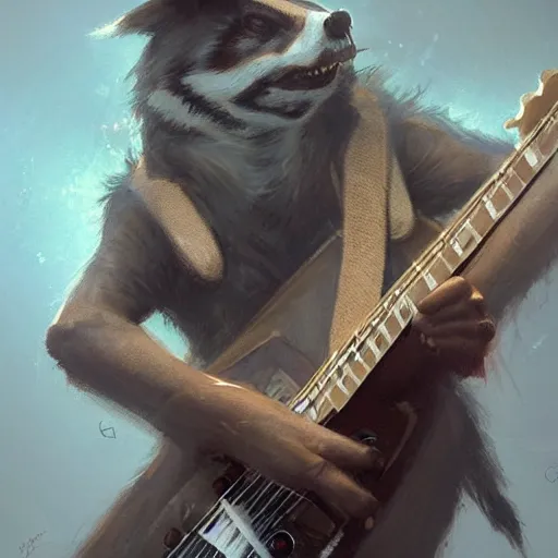 Image similar to badger touch guitar , digital Art, Greg rutkowski, Trending cinematographic artstation