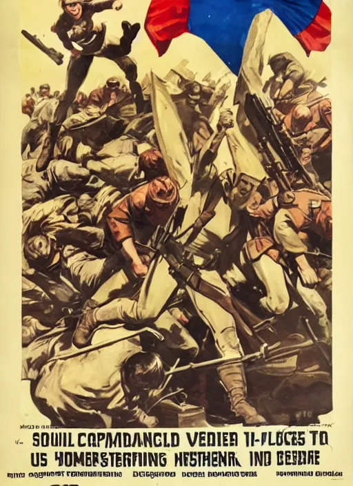 Image similar to female captain america standing on a pile of defeated german soldiers. feminist captain america wins wwii. american wwii propaganda poster by james gurney