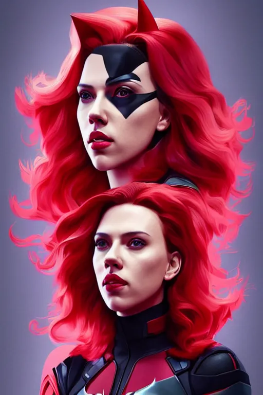 Prompt: portrait of scarlett johansson as batwoman. intricate abstract. intricate artwork. by tooth wu, wlop, beeple, dan mumford. octane render, trending on artstation, greg rutkowski very coherent symmetrical artwork. cinematic, hyper realism, high detail, octane render, 8 k