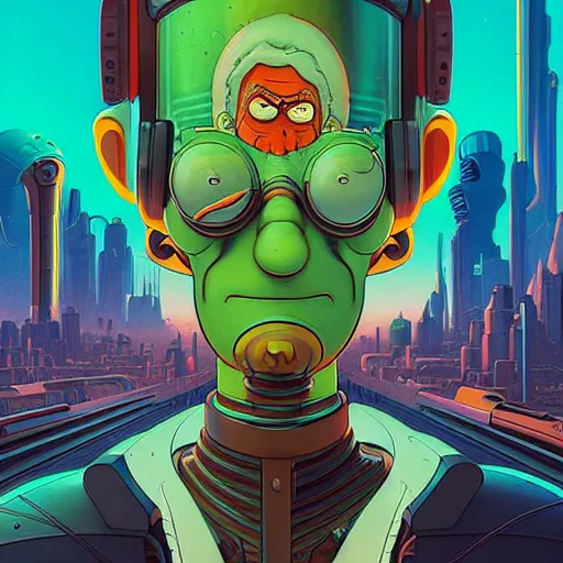 Image similar to akah 0 c 0 k futurama cyberpunk portrait by gaston bussierre and charles vess and james jean and erik jones and rhads, inspired by rick and morty, huge scale, beautiful fine face features, intricate high details, sharp, ultradetailed