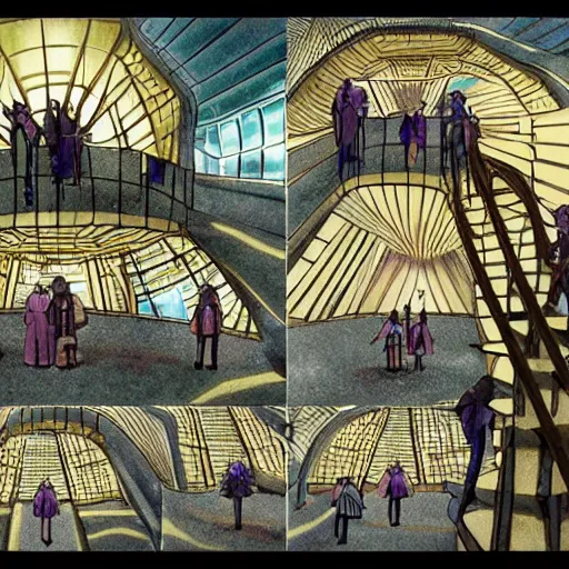 Prompt: a kaleidoscope staircase by Studio ghibli, Kentaro Miura, Hiromu Arakawa, Koyoharu Gotouge, Takeshi obata, concept art, golden ratio