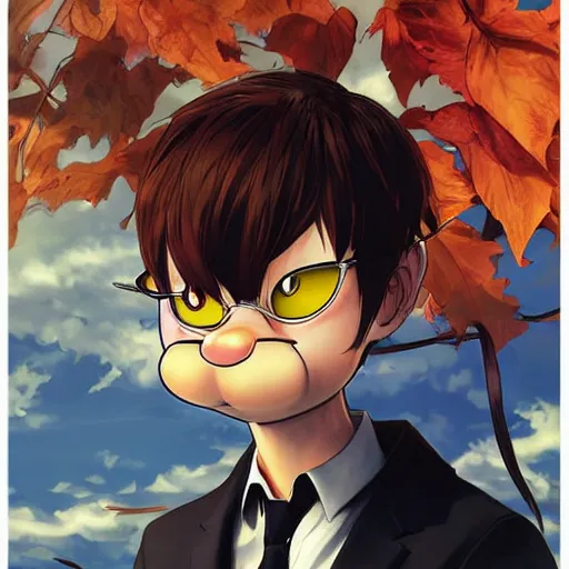 Image similar to Garfield the Cat, digital art, high quality, illustrated by Shigenori Soejima