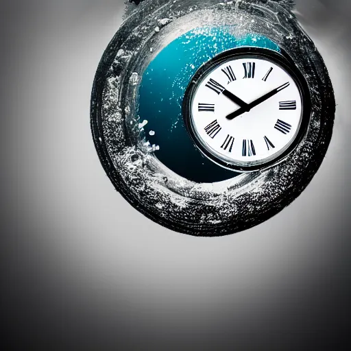 Image similar to clock underwater, award winning cyan and white photography