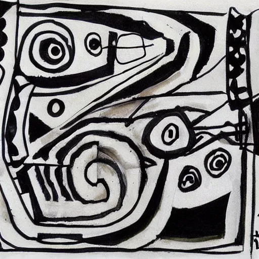 Image similar to minimalictic black and white art brut, ink, pencil