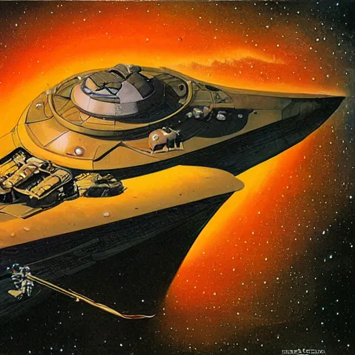 Image similar to scout spaceship with 100-ton hull used for exploration survey and courier duties, tony roberts, jim burns, don davis