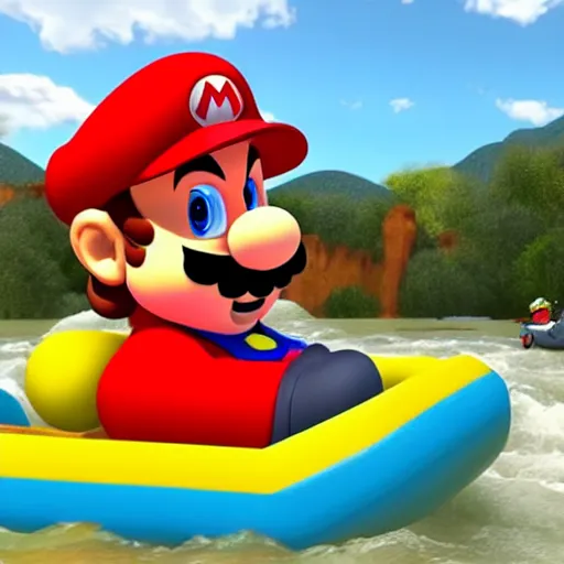 Prompt: mario rafting in a violent river