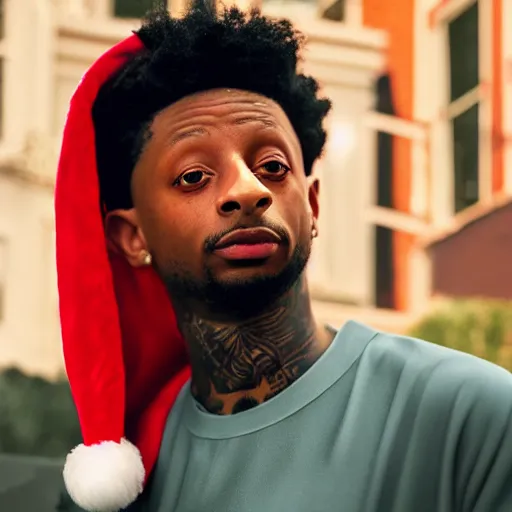 Prompt: 2 1 savage as santa, 4 k, global illumination, hyperrealism, photo realistic, highly detailed, lumen