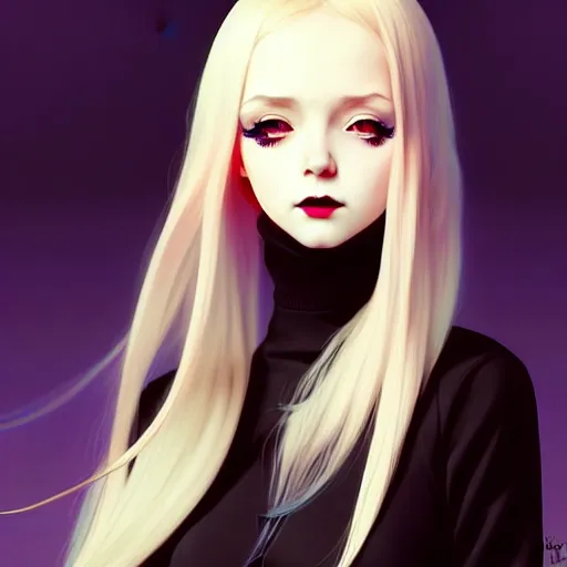 Prompt: a beautiful slim shy blonde goth girl ignores you, art by ilya kuvshinov and lois van baarle and ross tran and range murata and artgerm and andy warhol, norman rockwell, digital art, highly detailed, profile picture, intricate, sharp focus, mystical trending on artstation hq, deviantart, pinterest, unreal engine 5, 4 k uhd image