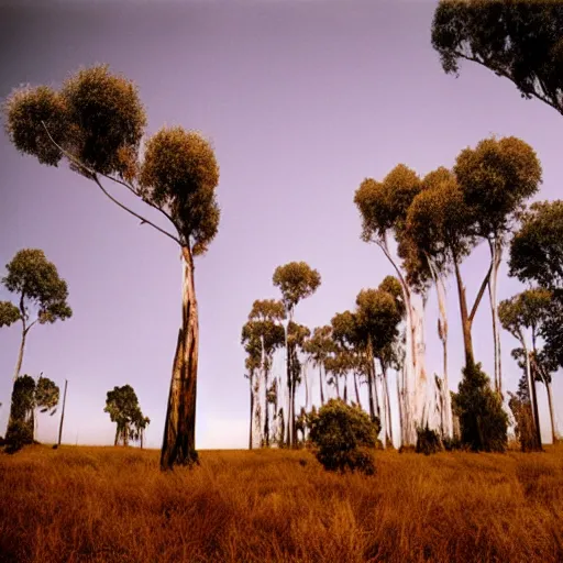 Image similar to long exposure photograph of eucalyptus trees, strong wind, back light, dslr, photographed by trent parke