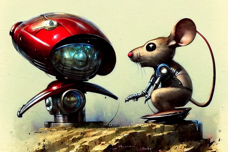 Image similar to adventurer ( ( ( ( ( 1 9 5 0 s retro future robot mouse explorer vehical. muted colors. ) ) ) ) ) by jean baptiste monge!!!!!!!!!!!!!!!!!!!!!!!!! chrome red