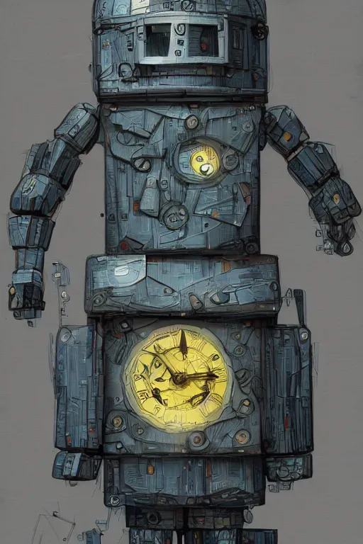 Image similar to a wise old wizard robot made of clocks, painted by wally wood and matt jefferies, trending on artstation, bright macro view pixar, award - winning, blueprint, chillwave, realism