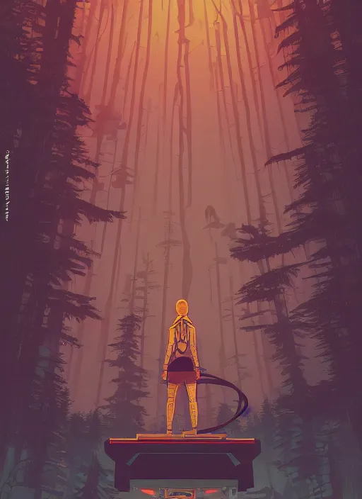 Prompt: an indie game poster of a translucent cyberpunk explorer meditating on an ancient platform in the middle of a dense forest, midnight, risograph by laurie greasley, kawase hasui, josan gonzalez, ghostshrimp, moebius, colourful flat surreal design, in the style of oxenfree, super detailed, a lot of tiny details