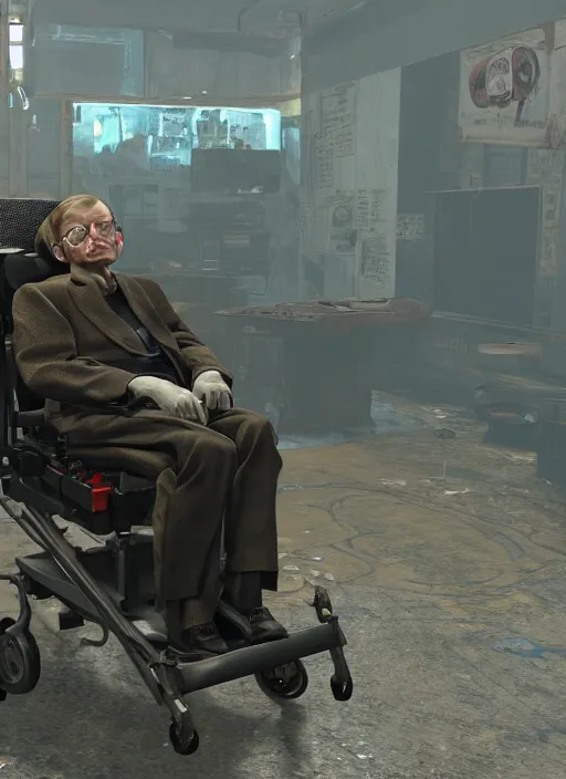 Prompt: Stephen Hawking in fallout 4