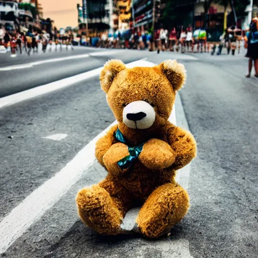 Image similar to a photo of a teddy bear eating a cookie in rio de janeiro, 2 4 mm, summer