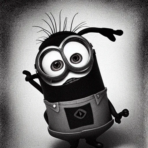 Image similar to old creepy black and white photograph of a minion