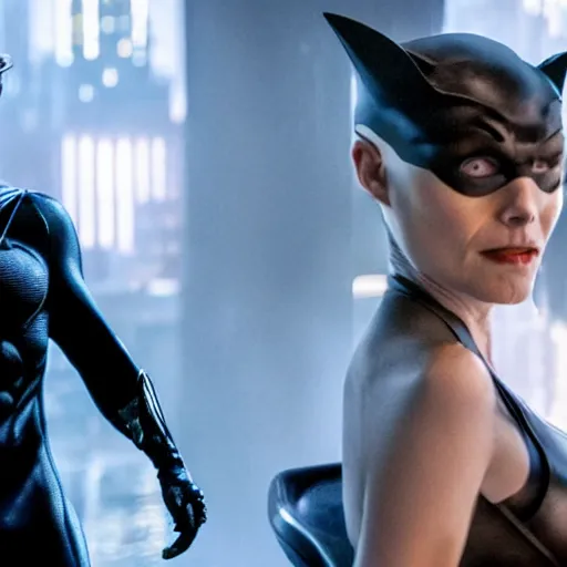 Image similar to film still of williem dafoe as catwoman in the new batman movie, 4 k