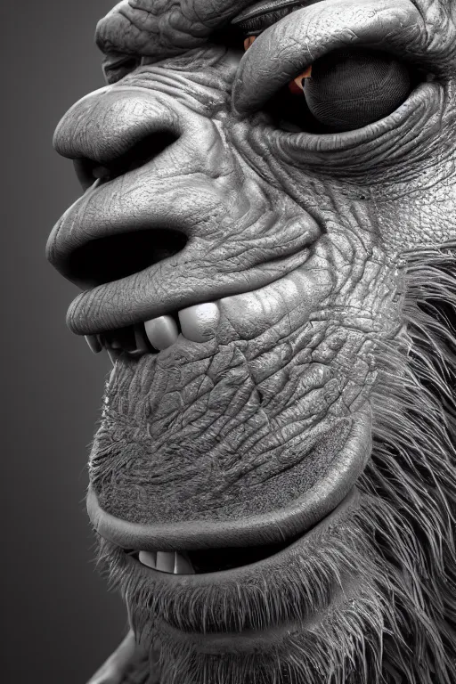 Prompt: cyborg ape, ultra realistic, concept art, intricate details, highly detailed, photorealistic, octane render, 8 k