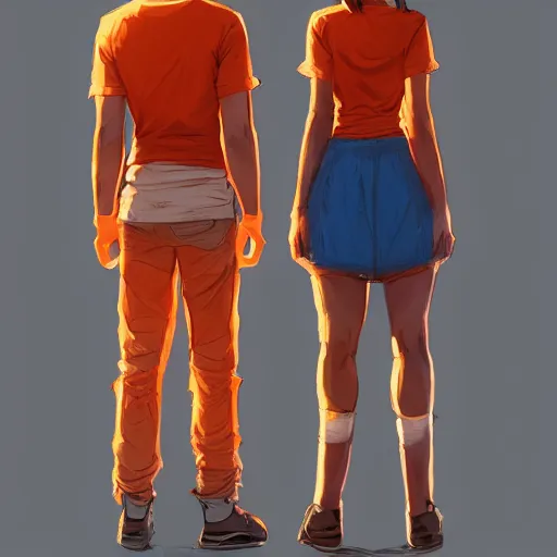 Image similar to man in orange t - shirt hugging girl, vivid colors, character sheet, fine details, concept design, contrast, kim jung gi, greg rutkowski, trending on artstation, 8 k, full body, turnaround, front view, back view, ultra wide angle