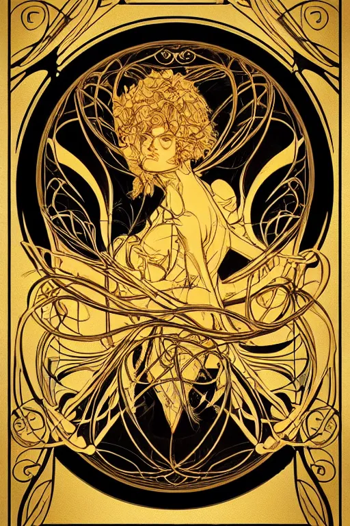 Image similar to an intricate art nouveau canvas frame, with golden entertwined edges and empty black center, highly detailed, artstation, concept art, matte, sharp focus,