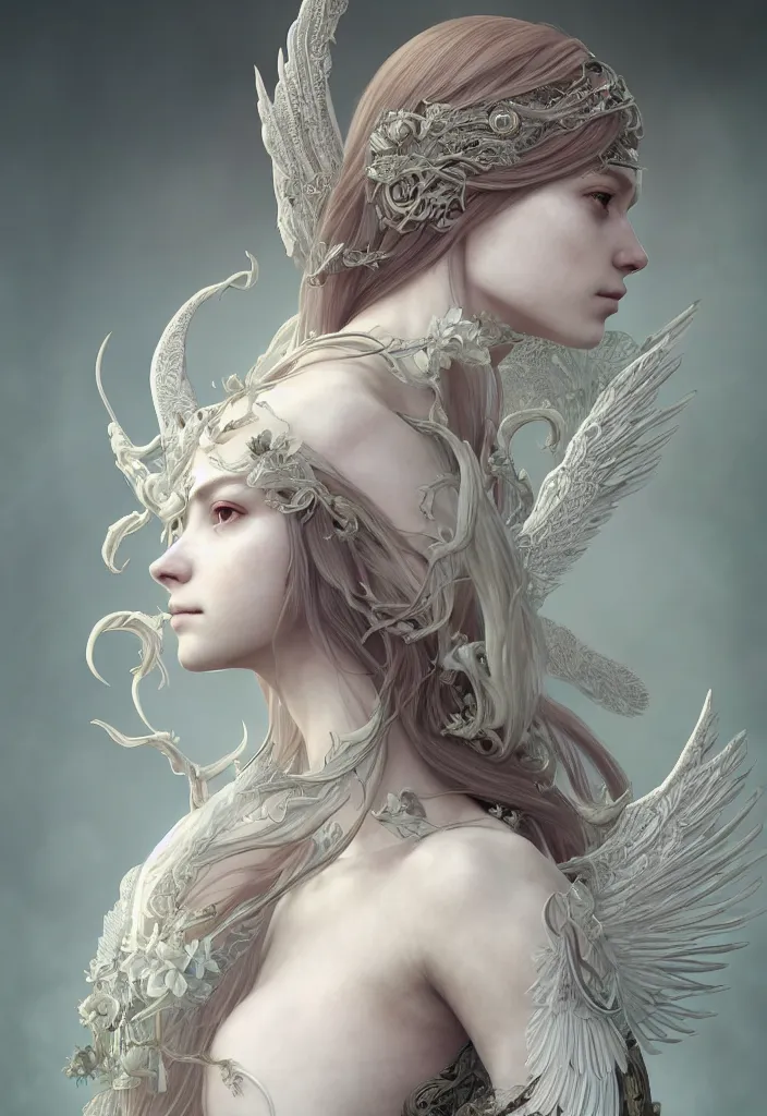 Prompt: symmetry!! cancer!!!! female portrait, beautiful, detailed white long hair, intricate armor and hidden face mask, wings, complex 3 d render by ilya kuvshinov, alphonse mucha, ryohei hase, dramatic lighting, intricate, highly detailed, final fantasy, sharp focus, luminous, unreal engine 5 highly rendered, blender, deviant