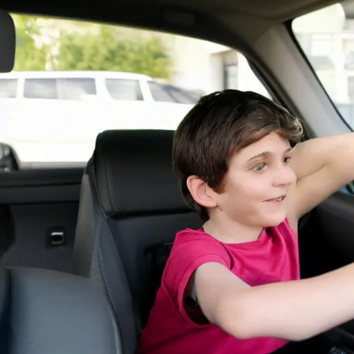 Prompt: a jewish man driving his kids home in the suv