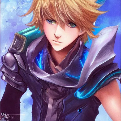 Prompt: Ezreal (league of legends, 2009), artwork by kentaro miura, artstation,