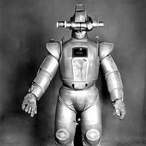 Image similar to war photography usa fission powered power armor 1 9 5 0 s