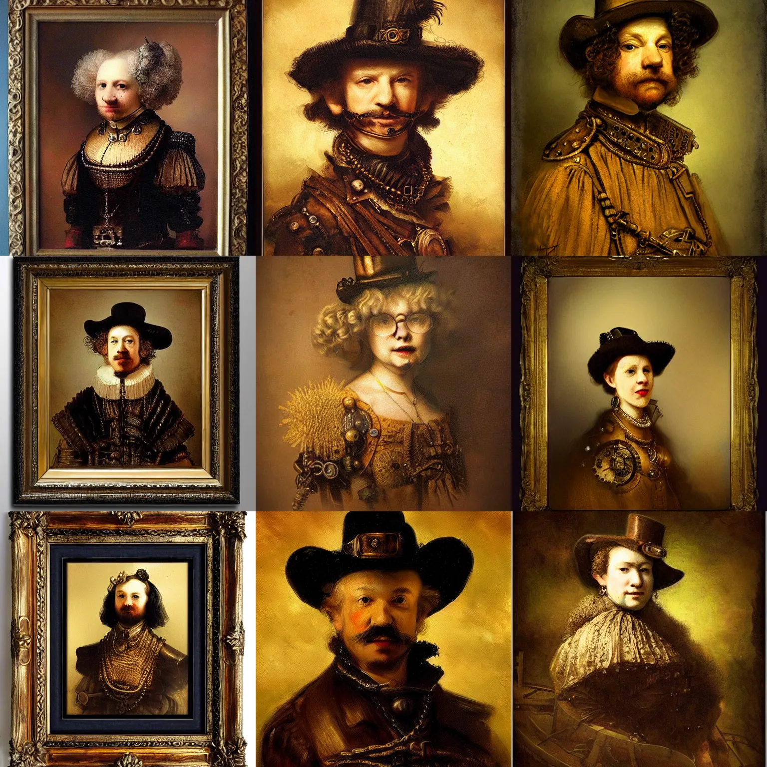 Prompt: vintage portrait, steampunk, art by rembrandt, high quality,