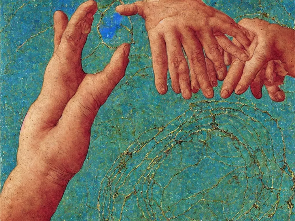 Image similar to sculpted hand with visible veins holding an eye. lapis - lazuli, emerald, turquoise, malachite, cinnabar, earth brown. painting by piero della francesca, ernst haeckel, agnes pelton