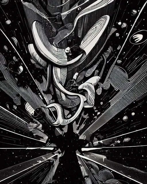 Image similar to divine intervention, mcbess illustration, scifi, futuristic, galaxy, nebula, raytracing, sharp focus, cinematic lighting, highly detailed, artstation