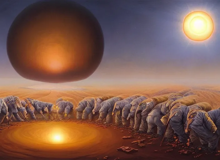 Prompt: the last survivors on earth witness the end of the world in the year 5 0 0 0, by vladimir kush