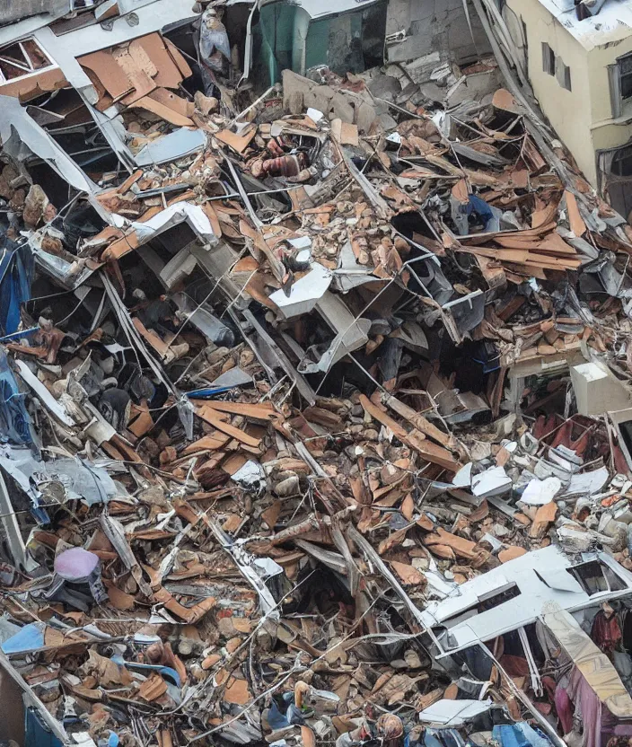 Prompt: gigantic muscular superhero holding up collapsing roof to protect civilians. giant protector protecting people trapped in a crumbling building. colossal superhuman clearing away debris to save citizens.