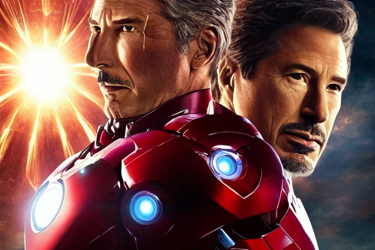 Image similar to richard gere is new iron man, epic scene from marvel movie, photo realistic