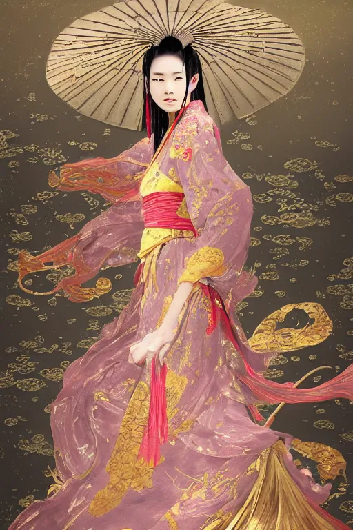 Prompt: portrait wuxia Asian heroine, holy and elite and divine, weraings Chinese costume, in forbidden City Rainning, flowers sea everywhere, ssci-fi, fantasy, intricate, very very beautiful, elegant, highly detailed, digital painting, artstation, concept art, smooth, sharp focus, illustration, art by tian zi and WLOP and alphonse mucha