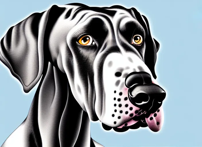 Image similar to great dane, white background, cartoon, high detail