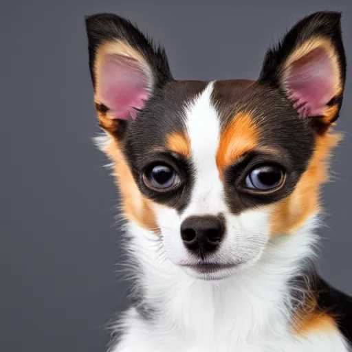 Prompt: studio photo of a calico cat chihuahua hybrid, 4k