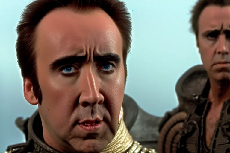 Image similar to Nicolas cage in dune high resolution still film