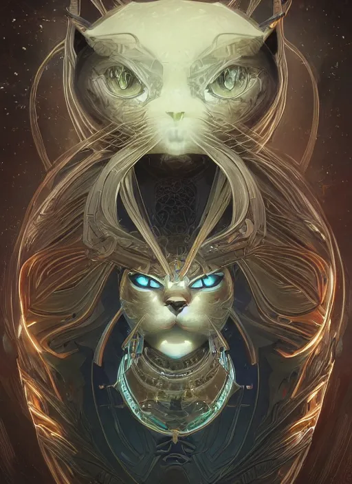 Prompt: symmetry!! portrait of cat alien in the style of horizon zero dawn, machine face, intricate, elegant, highly detailed, digital painting, artstation, concept art, smooth, sharp focus, illustration, art by artgerm and greg rutkowski and alphonse mucha, 8 k
