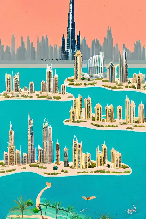 Image similar to dubai, illustration, in the style of katinka reinke