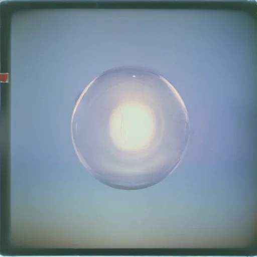 Prompt: grainy Polaroid film photograph of a highly reflective floating glass orb at the bottom of the ocean. super resolution. surreal. Extremely detailed. Polaroid 600 film. by Annie Leibovitz and Richard Avedon