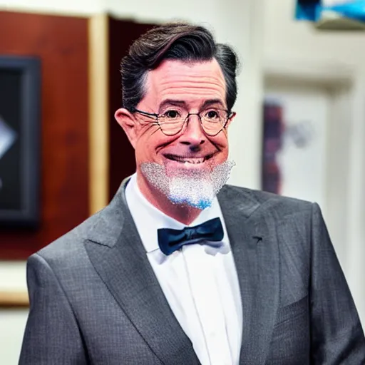 Image similar to stephen colbert with a frozen frosted beard ice cubes beard cooling pack beard