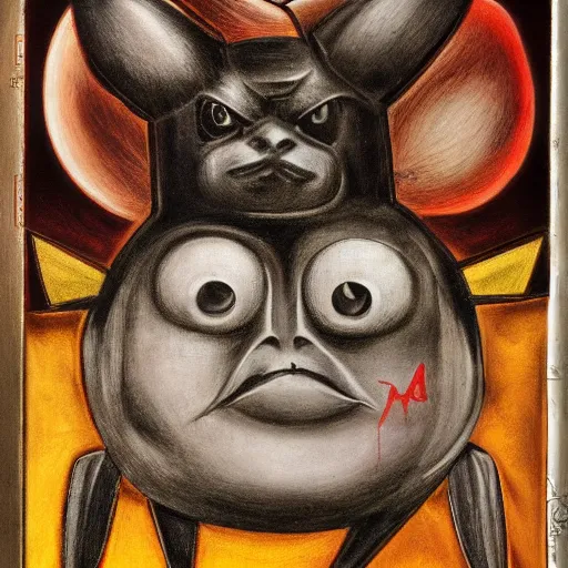 Prompt: A portrait of Pikachu by H.R. Giger.