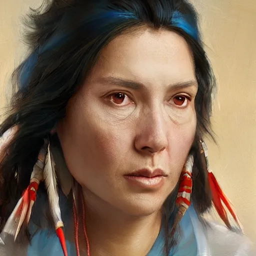 Prompt: Portrait of a Native American woman as a modern nurse in a hospital, digital art by Ruan Jia and Mandy Jurgens and Artgerm, highly detailed, trending on artstation, award winning,