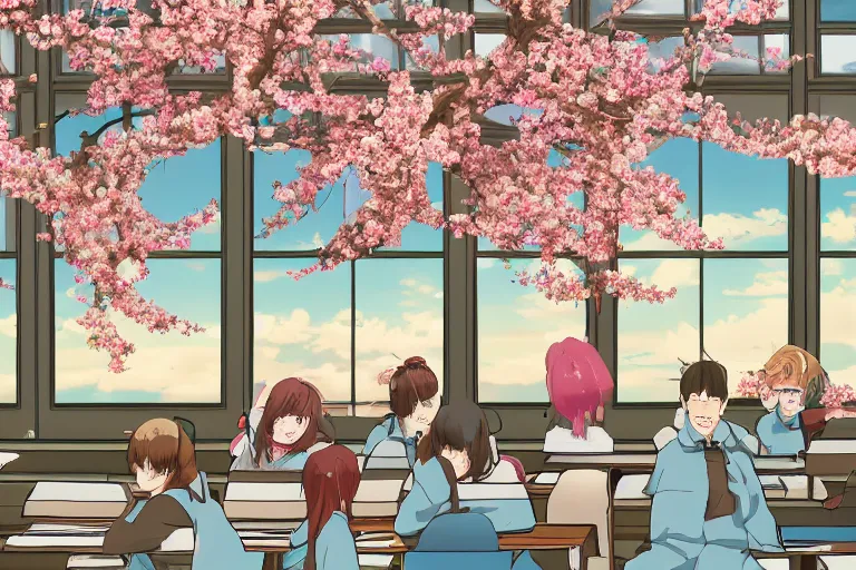 a beautiful picture of people in classroom, anime,, Stable Diffusion