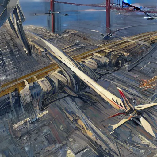 Image similar to concept art, bird's - eye view from san francisco international airport, by james gurney, greg rutkowski, john howe, artstation