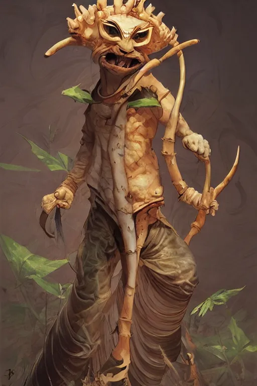 Prompt: portrait of the bitter melon wererat sorcerer wearing bamboo tusk by artgerm and Craig Mullins, James Jean, Andrey Ryabovichev, Mark Simonetti and Peter Morbacher 16k