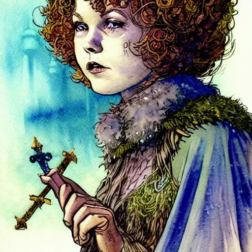 Prompt: a realistic and atmospheric watercolour fantasy character concept art portrait of shirley temple as a druidic warrior wizard looking at the camera with an intelligent gaze by rebecca guay, michael kaluta, charles vess and jean moebius giraud