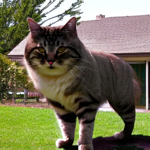 Prompt: a gigantic cat that towers over a house