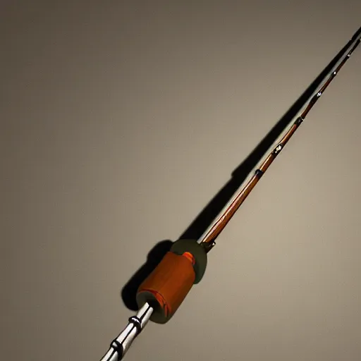 Prompt: fishing rod from a fantasy video game, white background, museum presentation