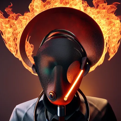 Prompt: An album cover, fire, mask, stethoscope, 3d render, unreal engine